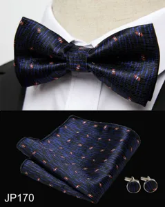 Men's jacquard bow tie pocket square and cufflinks set formal suit accessory details