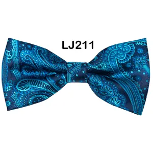 Blue paisley jacquard men bow tie for wedding business party stylish polyester necktie accessory