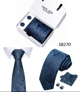 Heren zijde paisley das set met manchetknopen en pochet in mooie geschenkdoos zakelijk stijl.