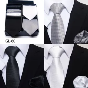 Close-up detail of classic plaid jacquard men's business tie and pocket square set.
