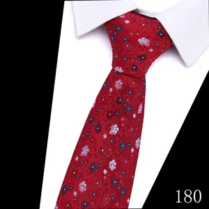 Men's red floral jacquard necktie for business wedding formal wear and suit accessories.