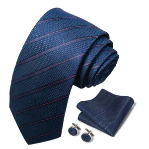 Heren zakelijke donkerblauwe das pochet en manchetknopen set voor formele kleding.