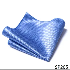 Blauwe gem patrones pochet heren pak zakdoek detail close-up view stof textuur accessoire.