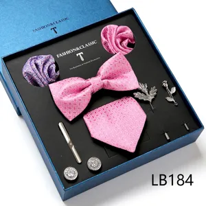 Heren roze jacquard vlinderdas pochet manchetknopen speld cadeauset trouwpak accessoires