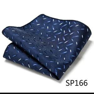 Men's dark blue pocket square with geometric pattern, elegant business suit accessory.