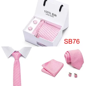 Herren rosa Seidenkrawatte Set mit Einstecktuch Manschettenknöpfen in edler Box Hochzeit.