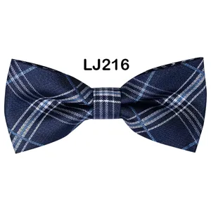 Men's classic blue plaid bow tie, elegant polyester fabric for business wedding party