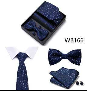 Set coffret cravate nœud papillon pochette boutons de manchette jacquard bleu homme mariage