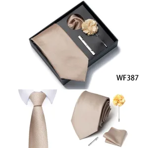 Set cravatta uomo champagne in cofanetto regalo con cravatta fazzoletto spilla matrimonio