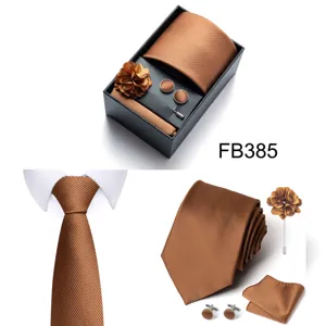 Brown men's tie set gift box with tie pocket square cufflinks lapel pin for business