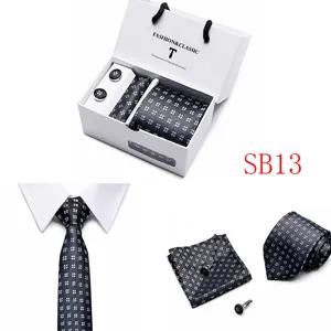 Mens silk tie pocket square cufflinks gift set business wedding formal suit accessories
