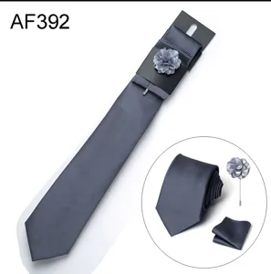 Set cravatta tinta unita uomo matrimonio affari festa jacquard poliestere cravatta pochette