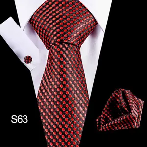 Heren stropdas set rood zwart gestippeld zakdoek en manchetknopen voor formele zakenkleding.