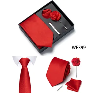 Set scatola regalo cravatta rossa uomo fazzoletto da taschino fiore spilla fermacravatta