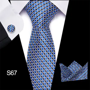 Blauwe en zilveren geometrische stropdas set met pochet voor zakelijke herenmode.