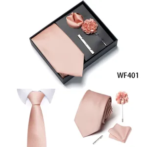 Set regalo cravatta uomo monocolore con cravatta fazzoletto da taschino fiore e fermacravatta