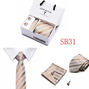 Vintage striped tie and cufflinks gift box set for men wedding business formal suit accessories.