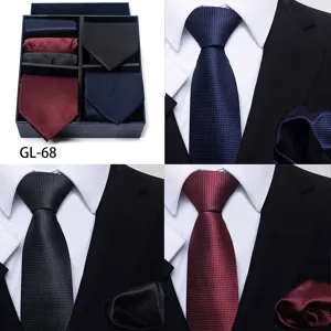 Men's business formal suit jacquard grid tie gift box set, wedding groom best man uniform necktie.