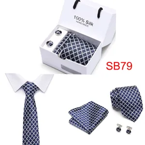 Herren Seide Krawatte Geschenkset Business Hochzeit formell Jacquard Karo Krawatte Set