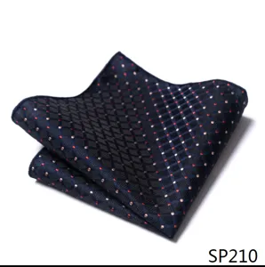 Gedetailleerd overzicht van een donkerblauwe heren pochet met elegant geometrisch patroon.