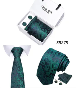Heren paisley zijden stropdas pocet manchetknopen cadeau doos formele bruiloft