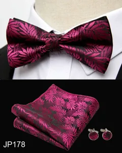 Men wedding bow tie pocket square cufflinks set jacquard floral formal suit accessories
