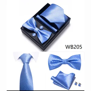 Conjunto de corbata jacquard azul para hombre con pajarita, pañuelo y gemelos para boda de negocios.