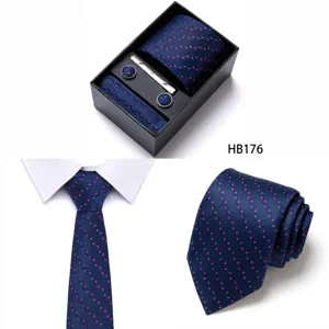Close-up detail of men's business jacquard tie set featuring a pink dotted geometric pattern.