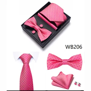 Conjunto de corbata de cuadros rosa para hombre boda caja de regalo vista detallada