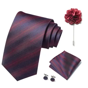 Conjunto de corbata de rayas formal para hombre pañuelo flor de solapa gemelos.