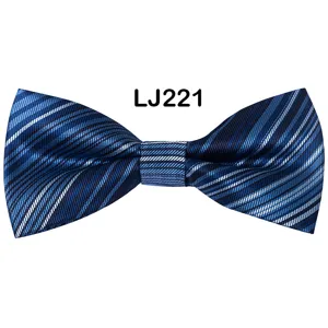 Detailed view of the elegant blue striped jacquard bow tie, perfect for formal events.
