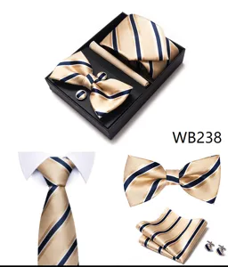 Hombres negocios boda corbata caja regalo oro azul a rayas elegante accesorios novio
