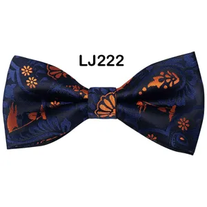Classic blue floral jacquard bow tie for men business wedding party formal wear style.