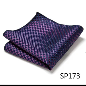 Men's purple navy checkered pocket square for business formal suit accessories detail view.
