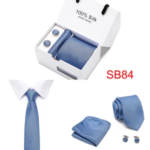 Herren Seidenkrawatte Set mit Einstecktuch Manschettenknöpfen in edler Box, Business.