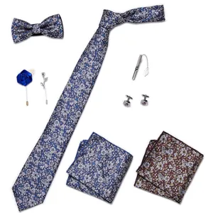 Heren stropdas pochet manchetknopen dasclip bloemenpatroon trouwpak accessoireset