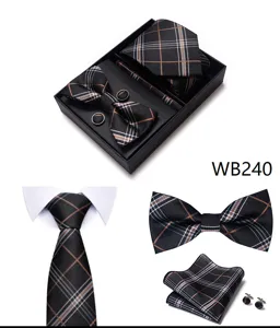 Set de regalo de corbata y pajarita de cuadros para hombre negocios boda formal elegante.