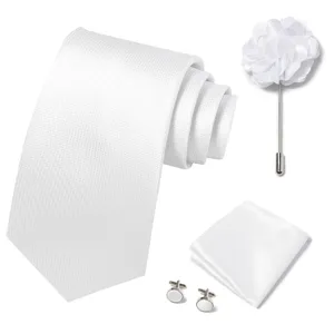 Conjunto corbata pañuelo gemelos alfiler solapa hombre blanco para boda ropa formal detalle