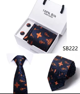 Set van heren paisley zijden das met geschenkdoos pochet en manchetknopen voor zakelijk bruiloft.