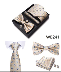 Conjunto de corbata pajarita pañuelo gemelos para hombre boda negocios champán