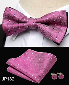 Men's pink bow tie pocket square cufflinks set for wedding business formal wear apparel accessory