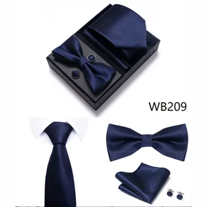 Conjunto de corbata azul marino para hombre caja de regalo jacquard para boda de negocios