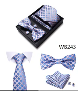 Conjunto de corbata de negocios para hombre con pañuelo y gemelos en caja de regalo elegante.