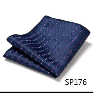 Men stylish pocket square navy blue pink geometric pattern handkerchief formal business suit.