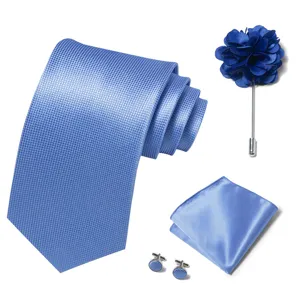 Conjunto de corbata pañuelo ojal gemelos para hombre azul bodas eventos formales.