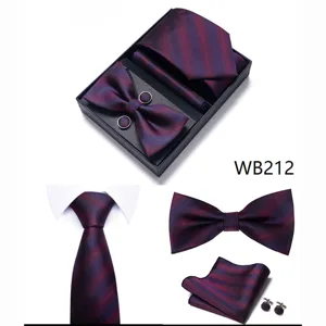 Conjunto de corbata pajarita pañuelo gemelos de boda de negocios para hombre jacquard