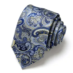 Men's classic blue paisley jacquard silk tie for business wedding formal wear and suits.