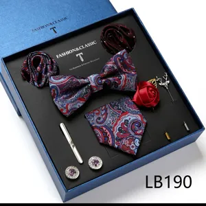 Heren Paisley Strik Zakdoek Manchetknopen Dasclip Cadeau Set voor Bruidspaar Formal Pak