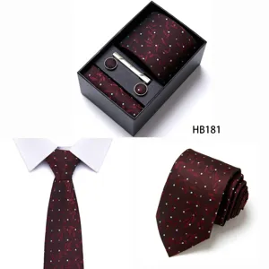 Men's business jacquard tie set featuring elegant floral pattern, pocket square, and cufflinks.