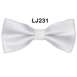 Classic white grid jacquard mens bow tie accessory for business weddings and evening parties.